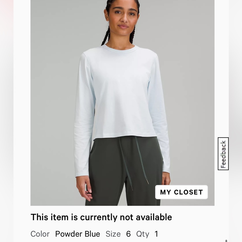 NWT lululemon cotton tee powder blue size 6